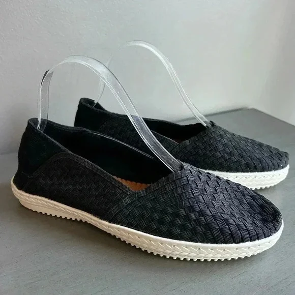 BM Bernie Mev. Woven Loafer Slip On Size 40 US 9 Black Flat Comfort White Sole - Picture 3 of 11